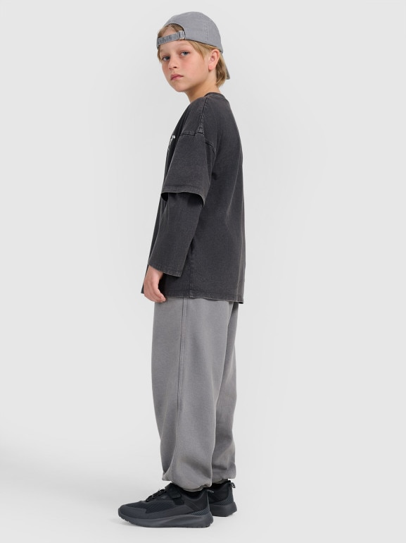 Chłopięcy longsleeve z nadrukiem 4F 4FJRAW25TLONM568 - szary