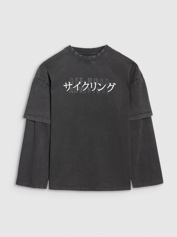 Chłopięcy longsleeve z nadrukiem 4F 4FJRAW25TLONM568 - szary