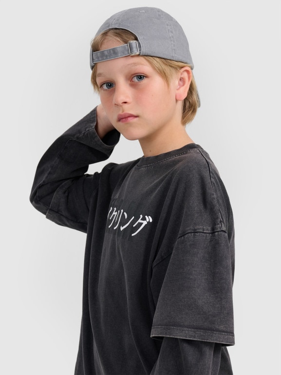 Chłopięcy longsleeve z nadrukiem 4F 4FJRAW25TLONM568 - szary