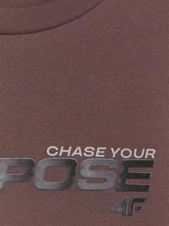 Chłopięcy longsleeve z nadrukiem 4F 4FJRAW25TLONM585 - brązowy