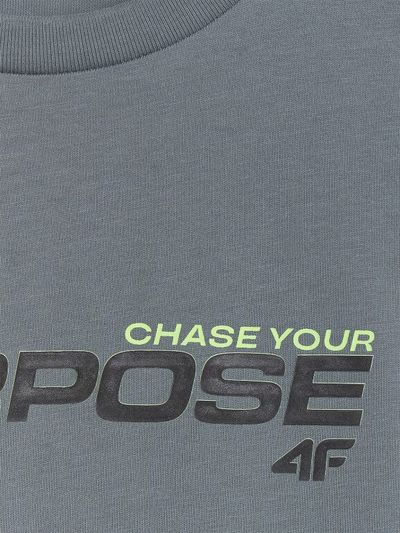 Chłopięcy longsleeve z nadrukiem 4F 4FJRAW25TLONM585 - zielony