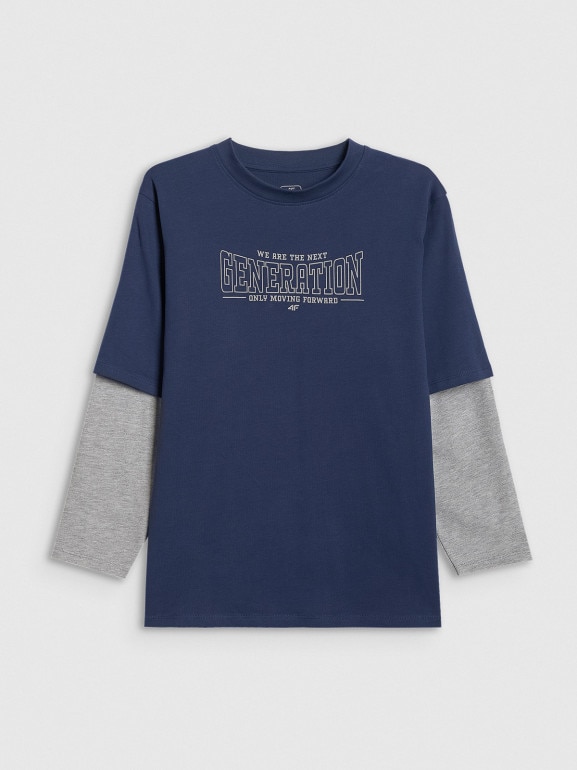 Chłopięcy longsleeve z nadrukiem 4F 4FJRSS26TLONM631 - granatowy