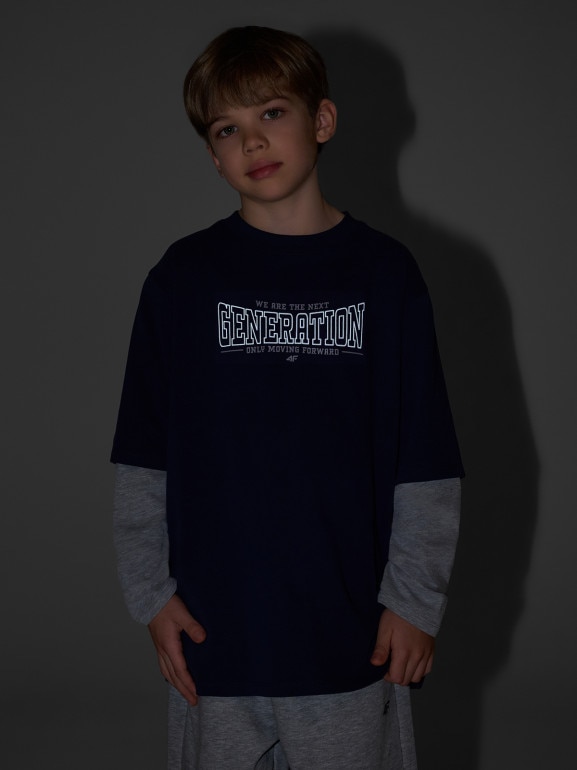 Chłopięcy longsleeve z nadrukiem 4F 4FJRSS26TLONM631 - granatowy