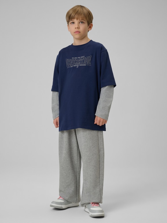 Chłopięcy longsleeve z nadrukiem 4F 4FJRSS26TLONM631 - granatowy