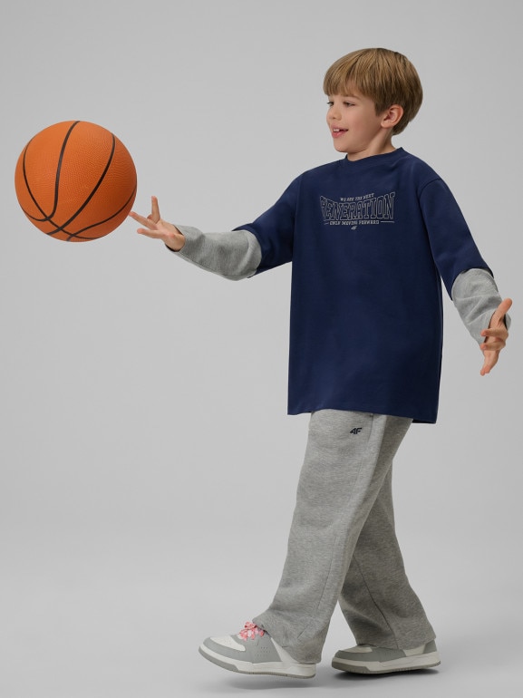 Chłopięcy longsleeve z nadrukiem 4F 4FJRSS26TLONM631 - granatowy