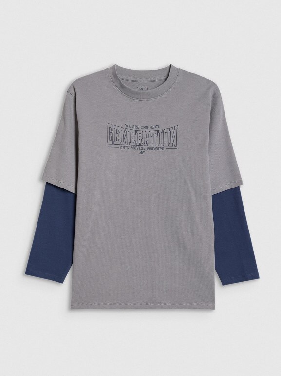 Chłopięcy longsleeve z nadrukiem 4F 4FJRSS26TLONM631 - szary