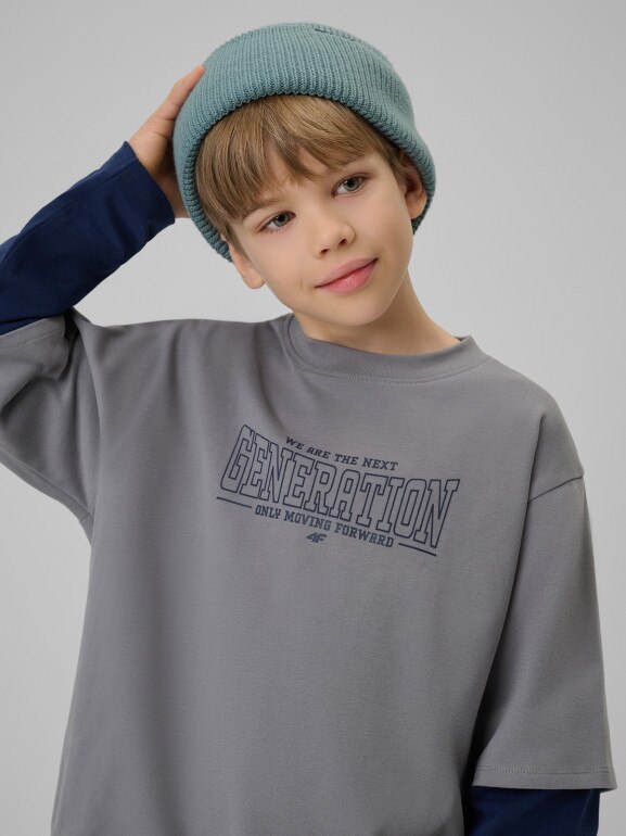 Chłopięcy longsleeve z nadrukiem 4F 4FJRSS26TLONM631 - szary