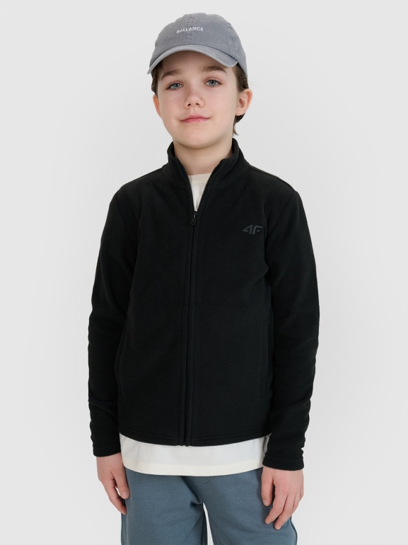 Chłopięcy polar rozpinany bez kaptura 4F 4FJRSS25TFLEM392 - czarny