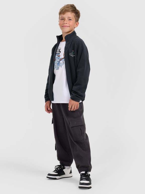 Chłopięcy polar rozpinany ze stójką 4F 4FJRAW25TFLEM438 - granatowy