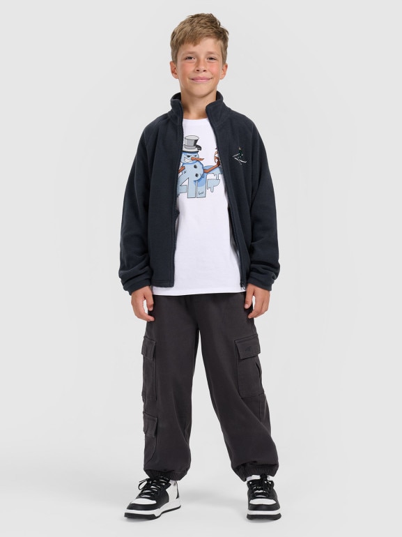 Chłopięcy polar rozpinany ze stójką 4F 4FJRAW25TFLEM438 - granatowy