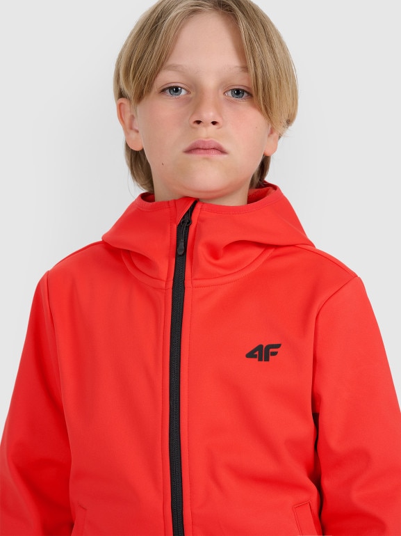 Chłopięcy softshell rozpinany z kapturem 4F 4FJRAW25TSOFM516 - czerwony