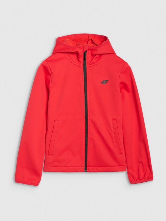 Chłopięcy softshell rozpinany z kapturem 4F 4FJRAW25TSOFM516 - czerwony