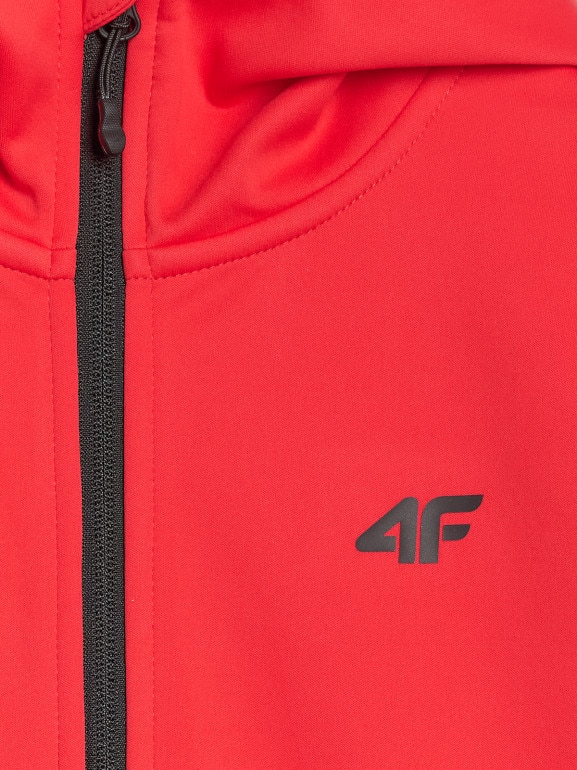 Chłopięcy softshell rozpinany z kapturem 4F 4FJRAW25TSOFM516 - czerwony