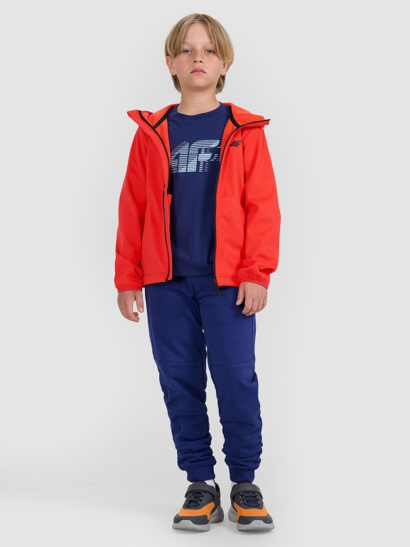 Chłopięcy softshell rozpinany z kapturem 4F 4FJRAW25TSOFM516 - czerwony