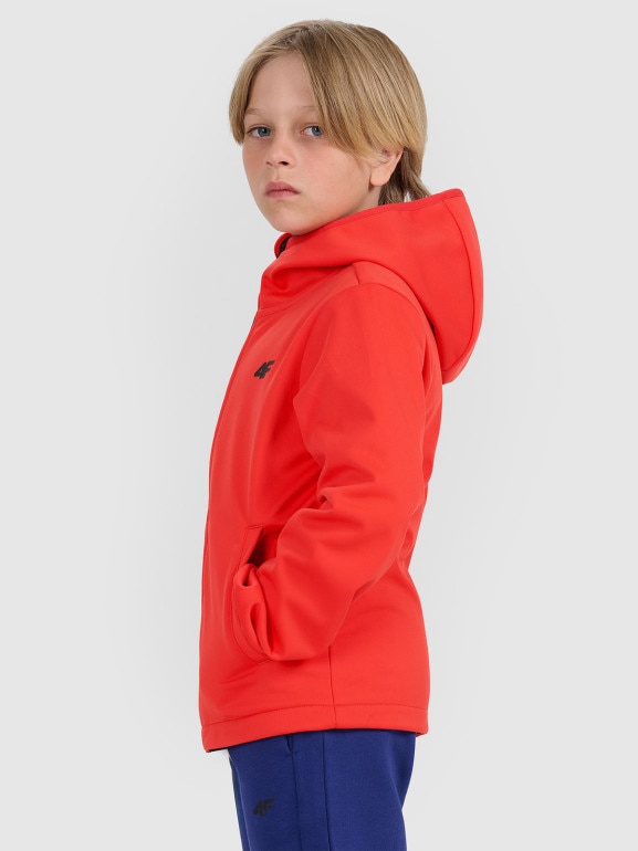 Chłopięcy softshell rozpinany z kapturem 4F 4FJRAW25TSOFM516 - czerwony