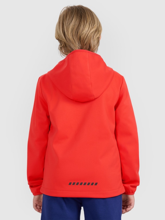 Chłopięcy softshell rozpinany z kapturem 4F 4FJRAW25TSOFM516 - czerwony