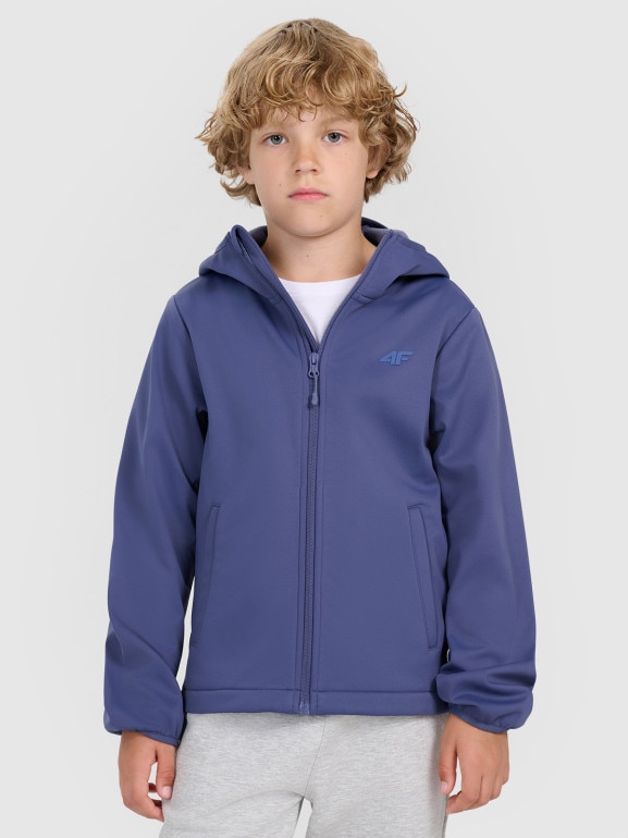 Chłopięcy softshell rozpinany z kapturem 4F 4FJRAW25TSOFM516 - niebieski