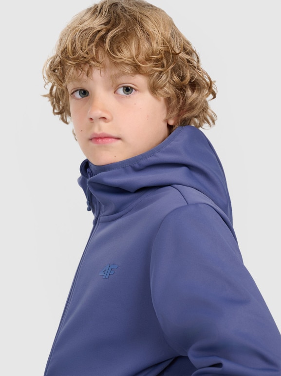 Chłopięcy softshell rozpinany z kapturem 4F 4FJRAW25TSOFM516 - niebieski