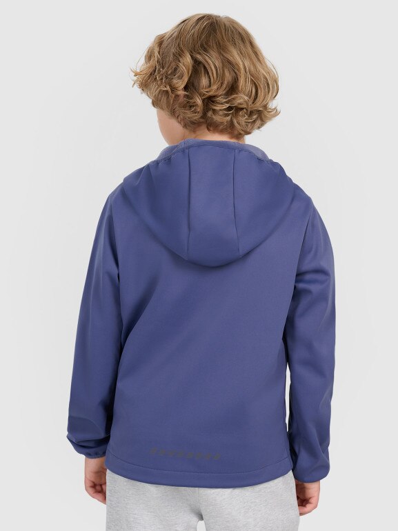 Chłopięcy softshell rozpinany z kapturem 4F 4FJRAW25TSOFM516 - niebieski