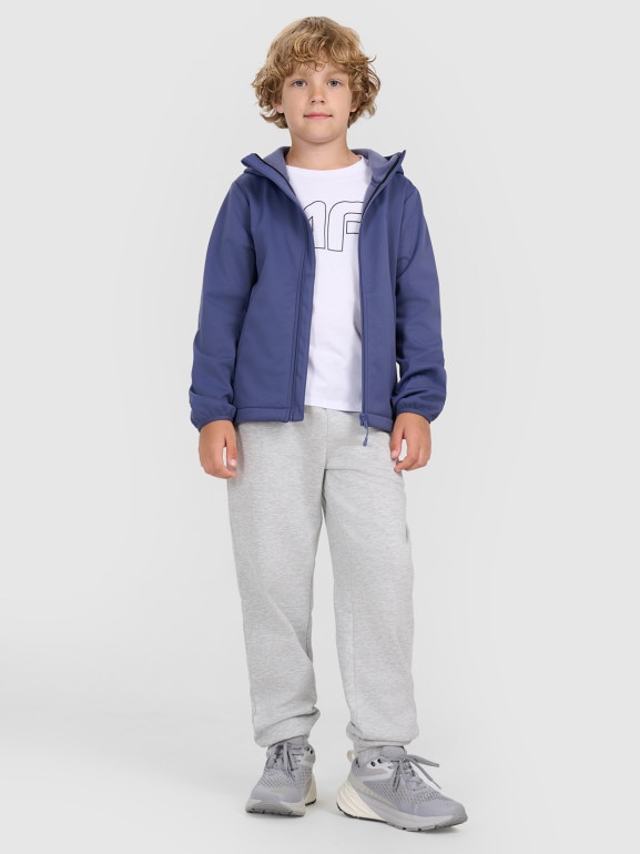 Chłopięcy softshell rozpinany z kapturem 4F 4FJRAW25TSOFM516 - niebieski
