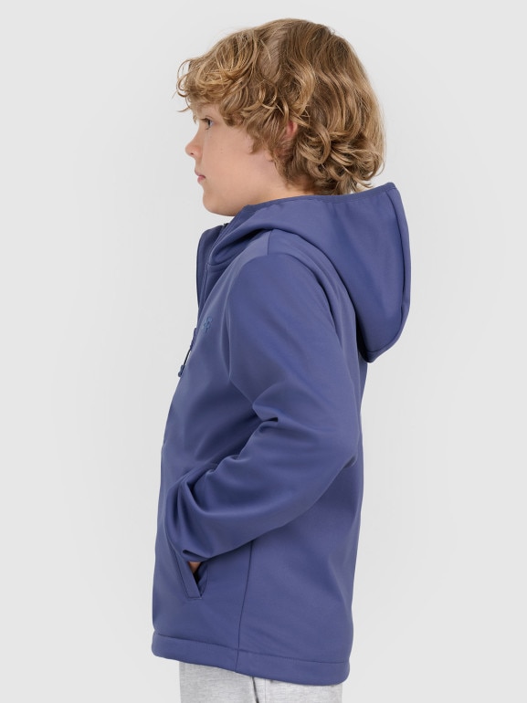 Chłopięcy softshell rozpinany z kapturem 4F 4FJRAW25TSOFM516 - niebieski