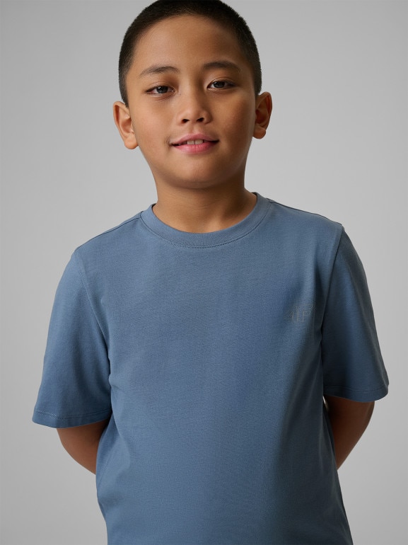 Chłopięcy t-shirt bez nadruku 4F 4FJRSS26TTSHM3598 - denim