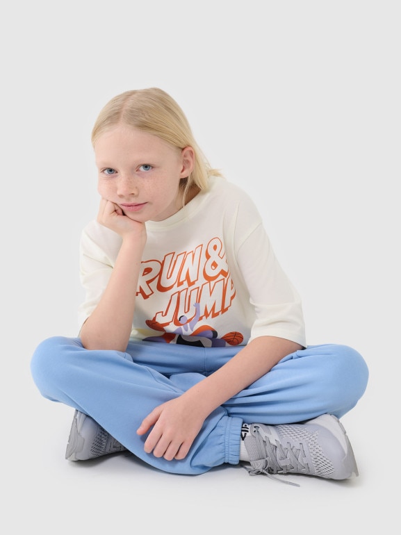 Chłopięcy t-shirt oversize z nadrukiem 4F 4FJASAW24TTSHM2596 - biały