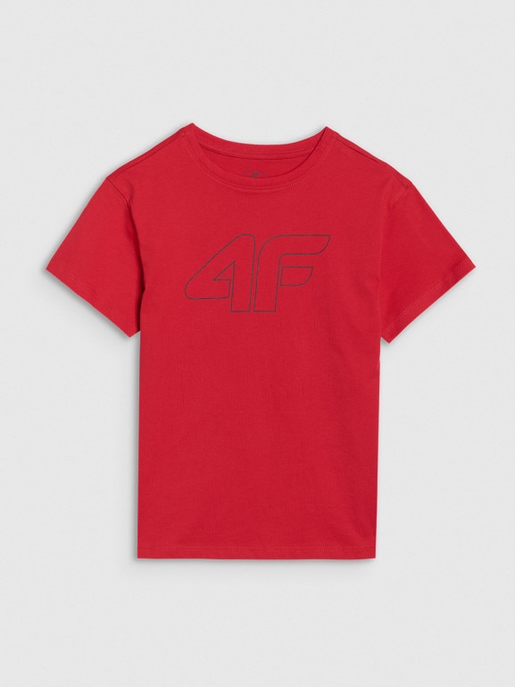 Chłopięcy t-shirt oversize z nadrukiem 4F 4FJWSS25TTSHM2325 - czerwony