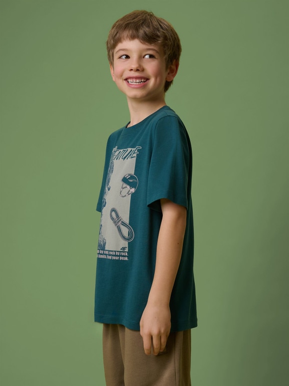 Chłopięcy t-shirt z 4F 4FJRSS26TTSHM3694 - turkusowy