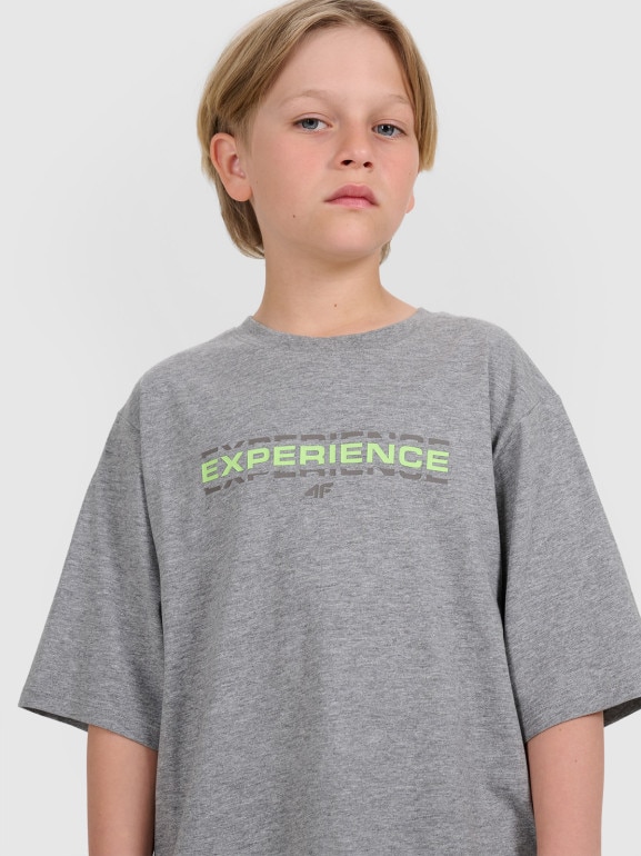 Chłopięcy t-shirt z nadrukiem 4F 4FJRAW25TTSHM3166- szary