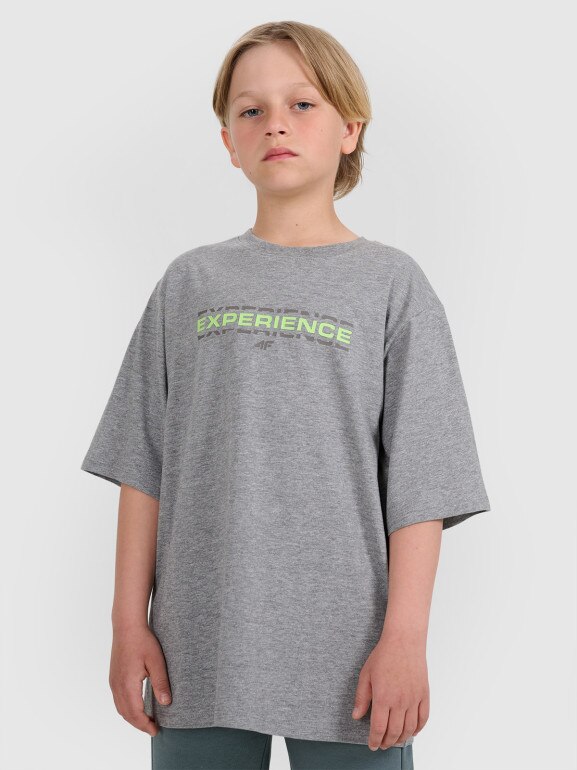 Chłopięcy t-shirt z nadrukiem 4F 4FJRAW25TTSHM3166- szary