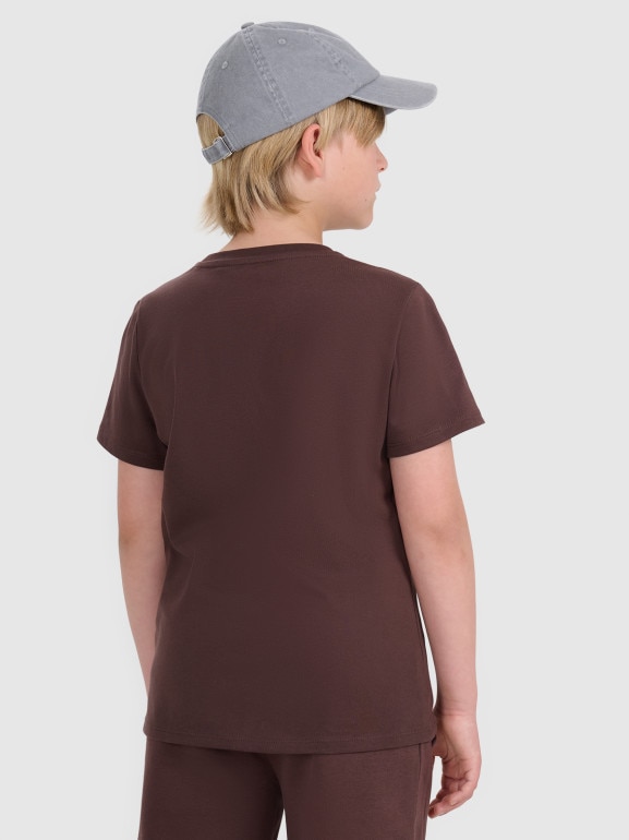 Chłopięcy t-shirt z nadrukiem 4F 4FJRAW25TTSHM3167 - brązowy
