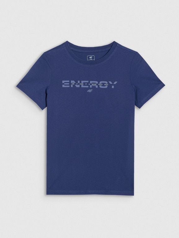 Chłopięcy t-shirt z nadrukiem 4F 4FJRAW25TTSHM3167 - granatowy