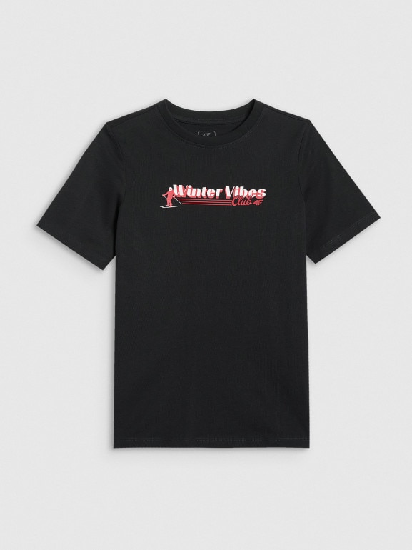Chłopięcy t-shirt z nadrukiem 4F 4FJRAW25TTSHM3168 - czarny