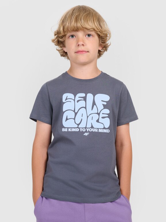 Chłopięcy t-shirt z nadrukiem 4F 4FJRAW25TTSHM3205 - szary