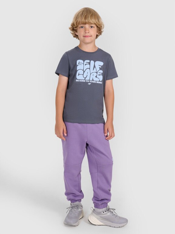 Chłopięcy t-shirt z nadrukiem 4F 4FJRAW25TTSHM3205 - szary