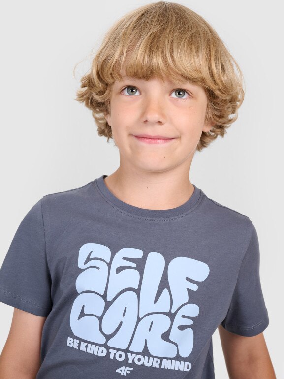Chłopięcy t-shirt z nadrukiem 4F 4FJRAW25TTSHM3205 - szary