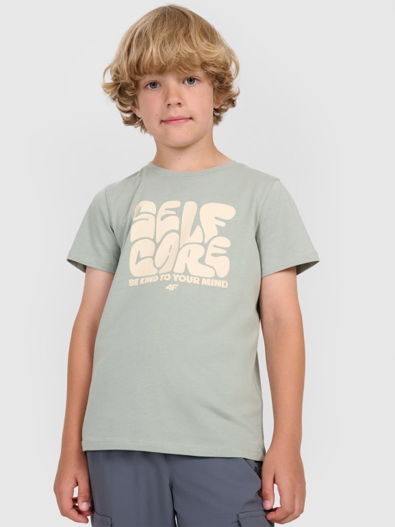 Chłopięcy t-shirt z nadrukiem 4F 4FJRAW25TTSHM3205 - zielony