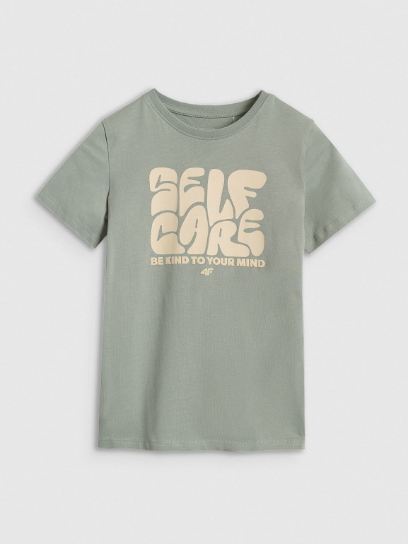 Chłopięcy t-shirt z nadrukiem 4F 4FJRAW25TTSHM3205 - zielony