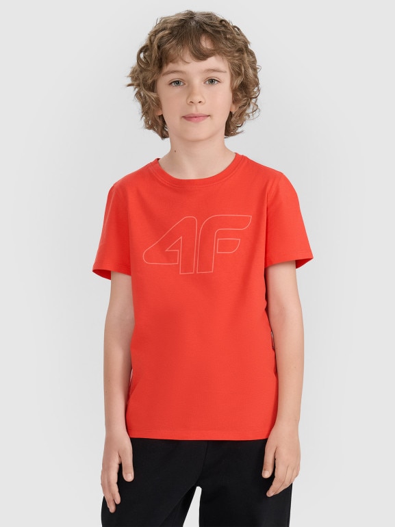 Chłopięcy t-shirt z nadrukiem 4F 4FJRAW25TTSHM3261 - czerwony