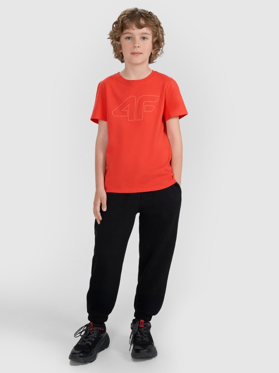 Chłopięcy t-shirt z nadrukiem 4F 4FJRAW25TTSHM3261 - czerwony