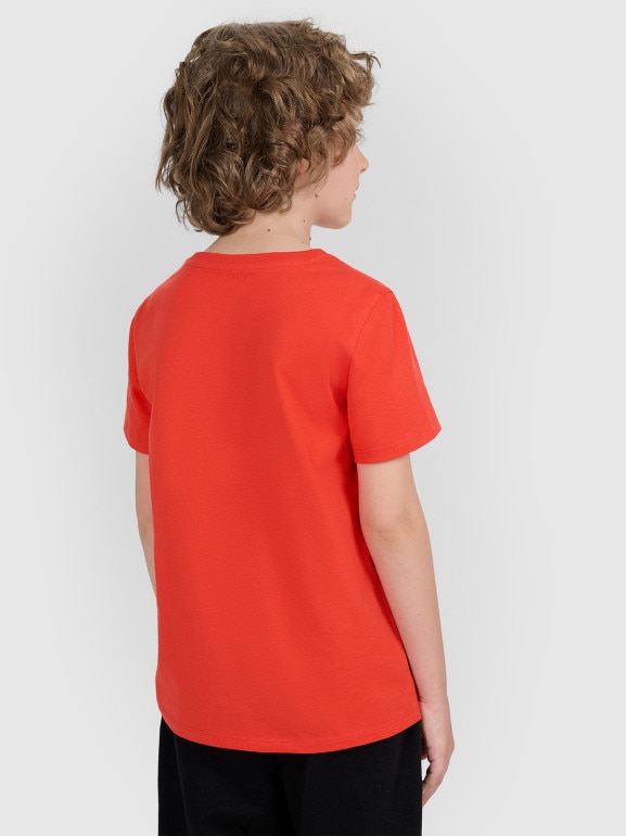 Chłopięcy t-shirt z nadrukiem 4F 4FJRAW25TTSHM3261 - czerwony