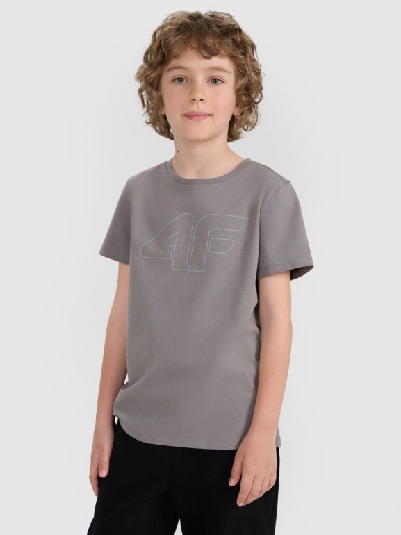 Chłopięcy t-shirt z nadrukiem 4F 4FJRAW25TTSHM3261 - szary