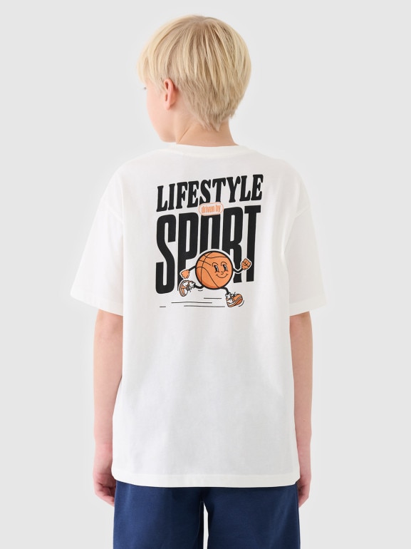 Chłopięcy t-shirt z nadrukiem 4F 4FJRSS25TTSHM2567 - biały