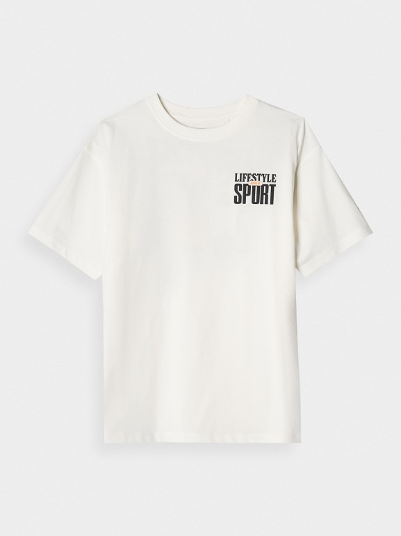 Chłopięcy t-shirt z nadrukiem 4F 4FJRSS25TTSHM2567 - biały