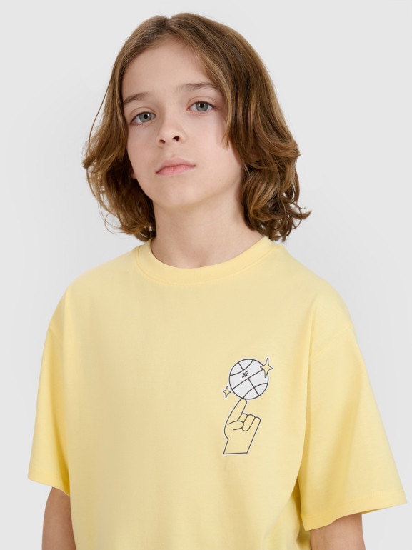 Chłopięcy t-shirt z nadrukiem 4F 4FJRSS25TTSHM2639 - żółty