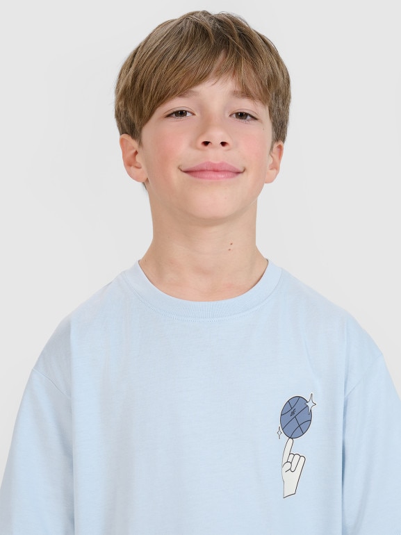 Chłopięcy t-shirt z nadrukiem 4F 4FJRSS25TTSHM2639 - niebieski