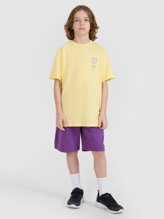 Chłopięcy t-shirt z nadrukiem 4F 4FJRSS25TTSHM2639 - żółty