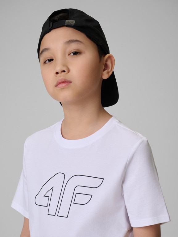 Chłopięcy t-shirt z nadrukiem 4F 4FJRSS26TTSHM3599 - biały