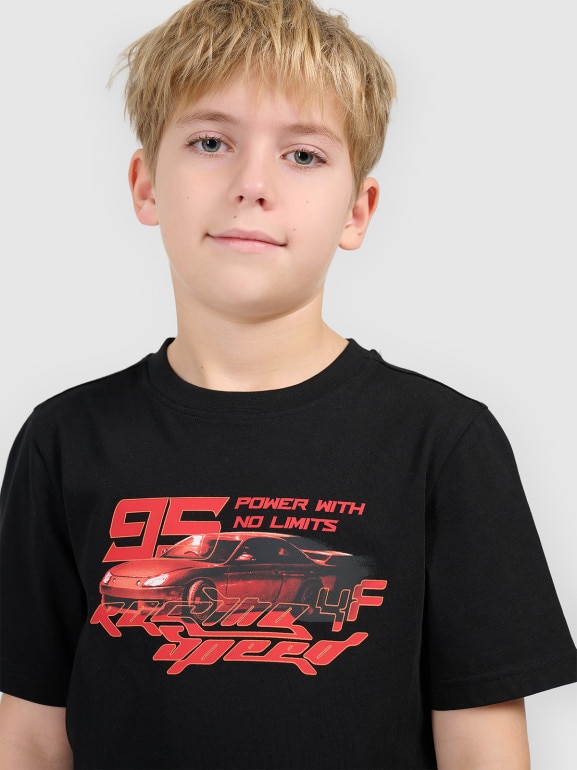 Chłopięcy t-shirt z nadrukiem 4F 4FJRSS26TTSHM3681 - czarny